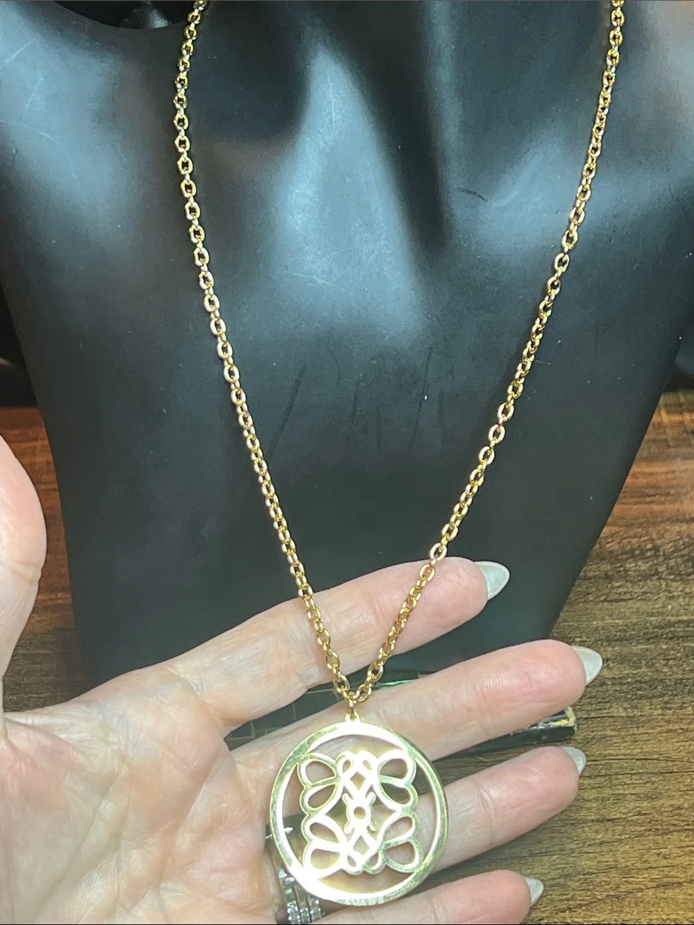 Stainless Steel Gold Anagram Medallion Necklace